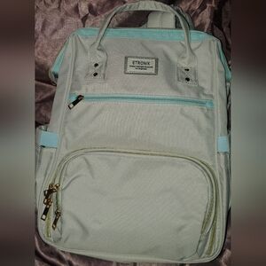 ETRONIK Lunch Backpack is 2-in-1 lunch and laptop bag light grey with blue/teal